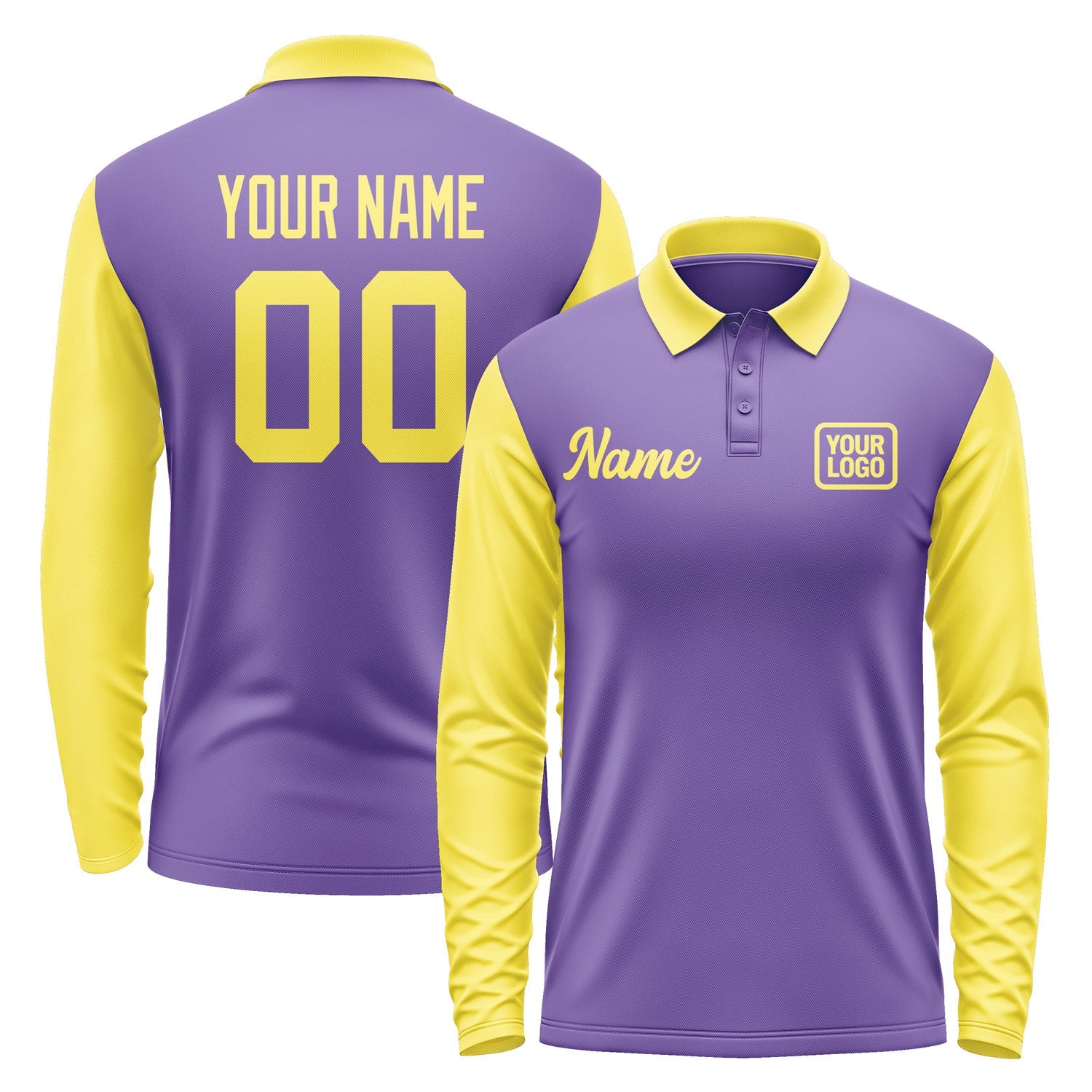 Custom Light Purple Light Yellow Long Sleeve Polo Shirt Pl232626B126