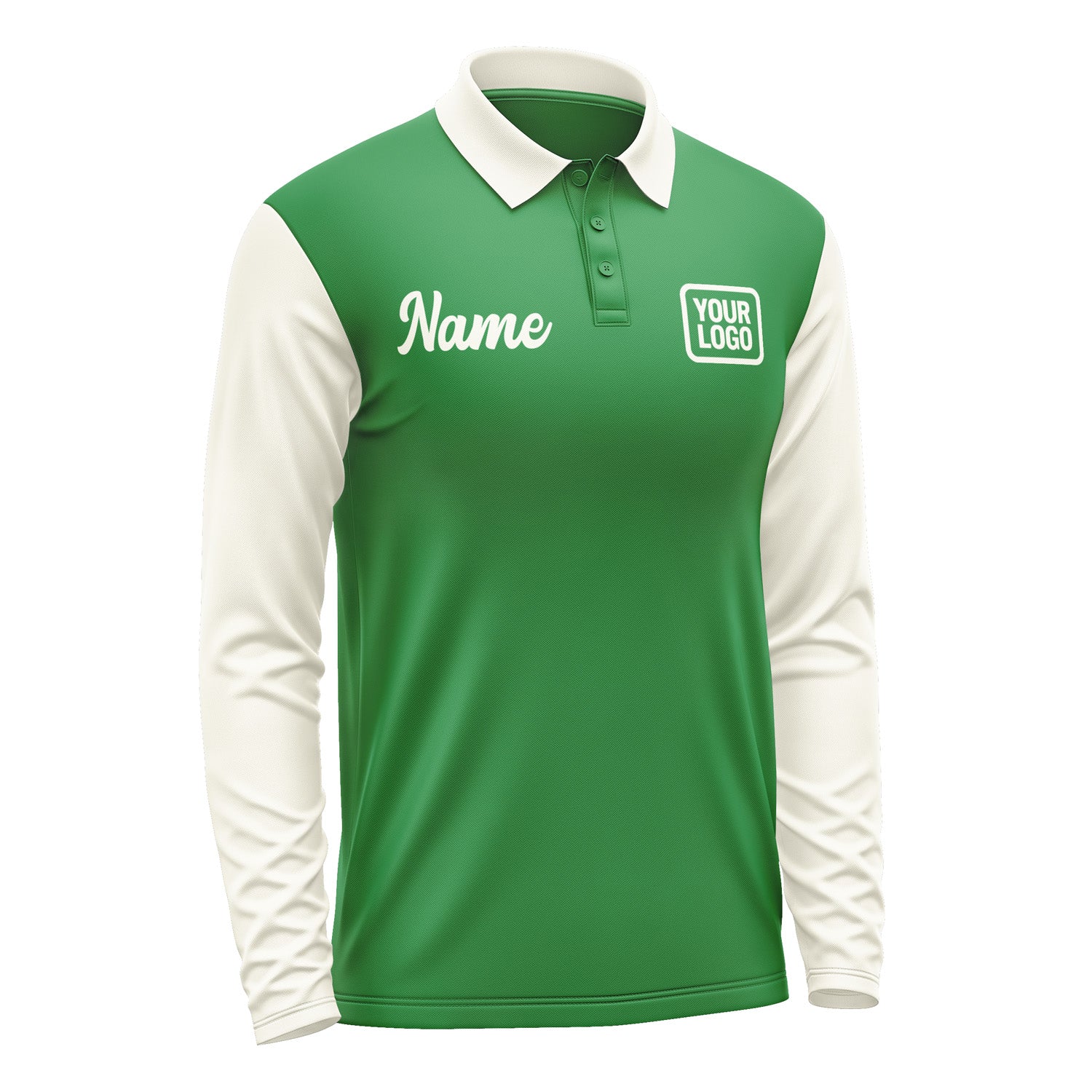Custom Emerald Green Cream Long Sleeve Polo Shirt Pl240303B103