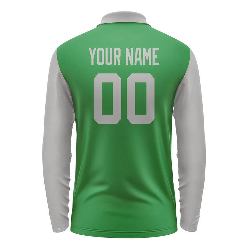 Custom Emerald Green Gray Long Sleeve Polo Shirt Pl240404B104