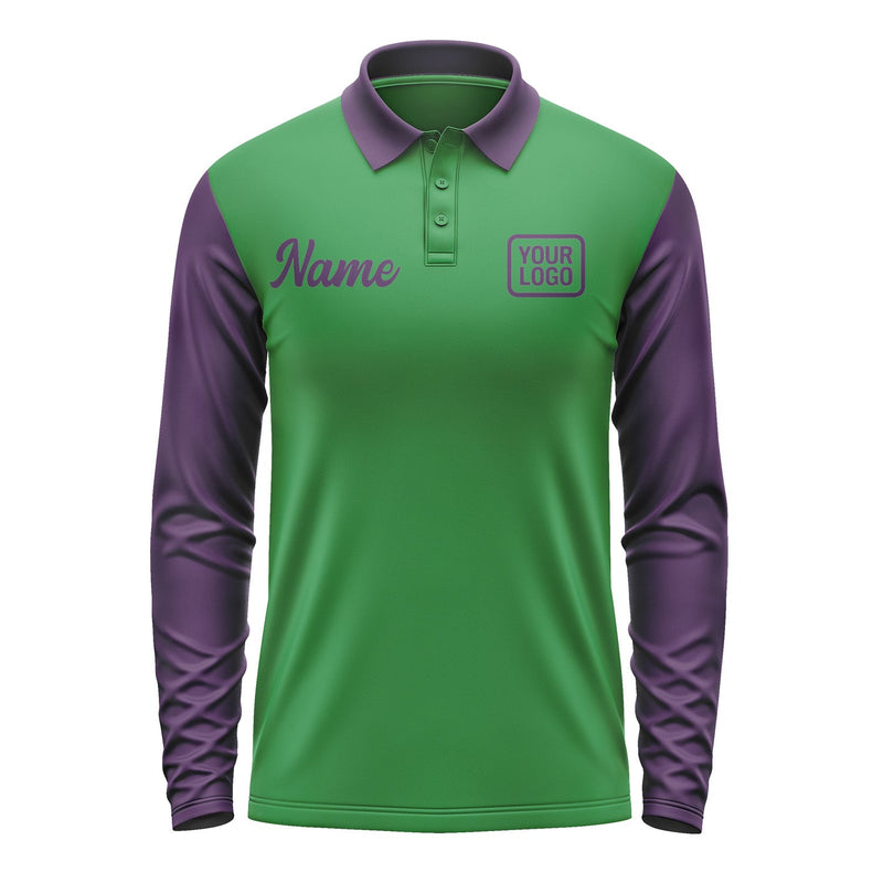Custom Emerald Green Purple Long Sleeve Polo Shirt Pl240707B107