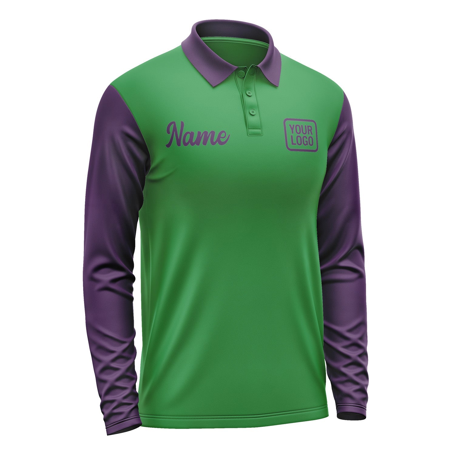 Custom Emerald Green Purple Long Sleeve Polo Shirt Pl240707B107