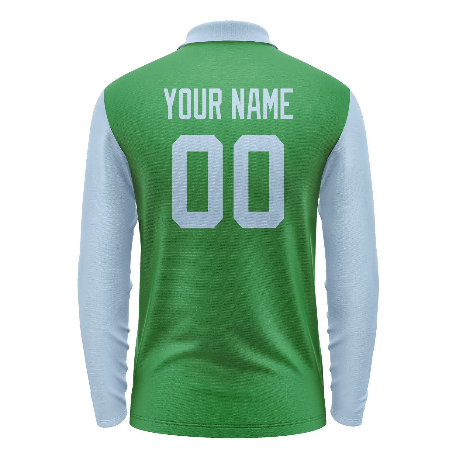 Custom Emerald Green Light Blue Long Sleeve Polo Shirt Pl240808B108