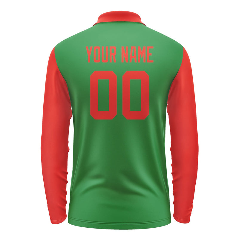 Custom Emerald Green Orange Red Long Sleeve Polo Shirt Pl241212B112