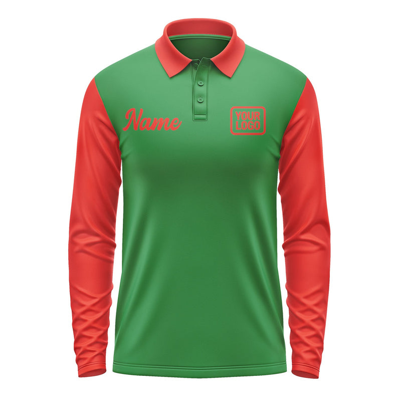 Custom Emerald Green Orange Red Long Sleeve Polo Shirt Pl241212B112