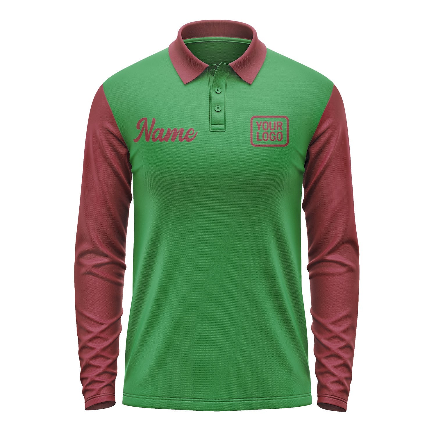 Custom Emerald Green Crimson Red Long Sleeve Polo Shirt Pl241515B115