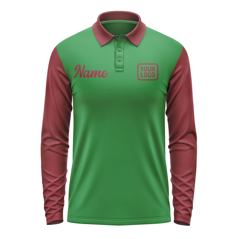 Custom Emerald Green Crimson Red Long Sleeve Polo Shirt Pl241515B115