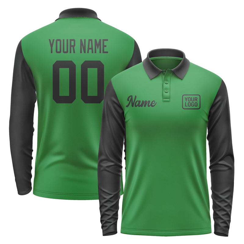 Custom Emerald Green Black Long Sleeve Polo Shirt Pl241717B117
