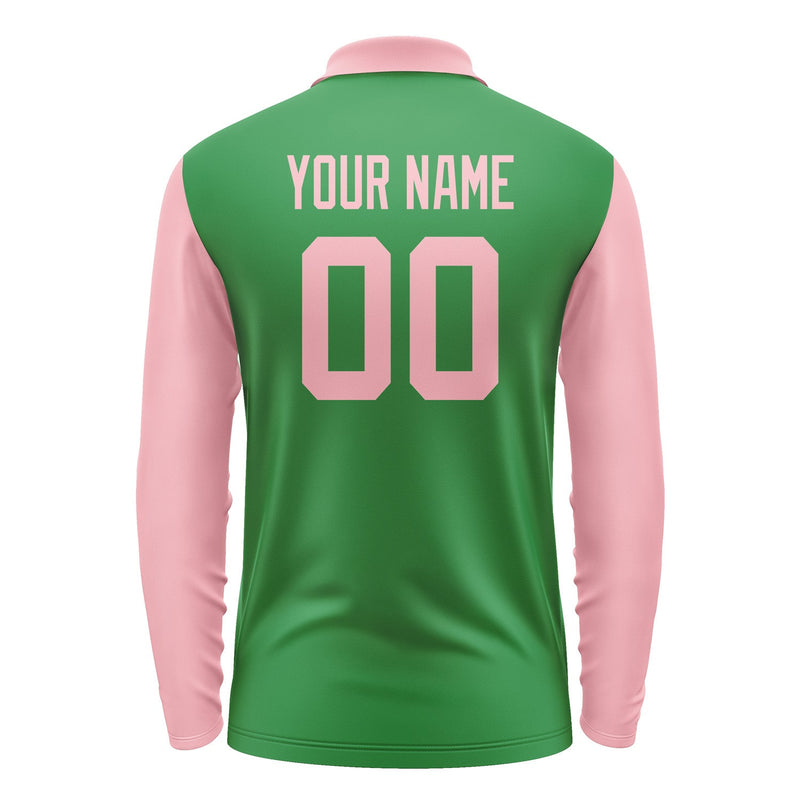 Custom Emerald Green Light Pink Long Sleeve Polo Shirt Pl242121B121