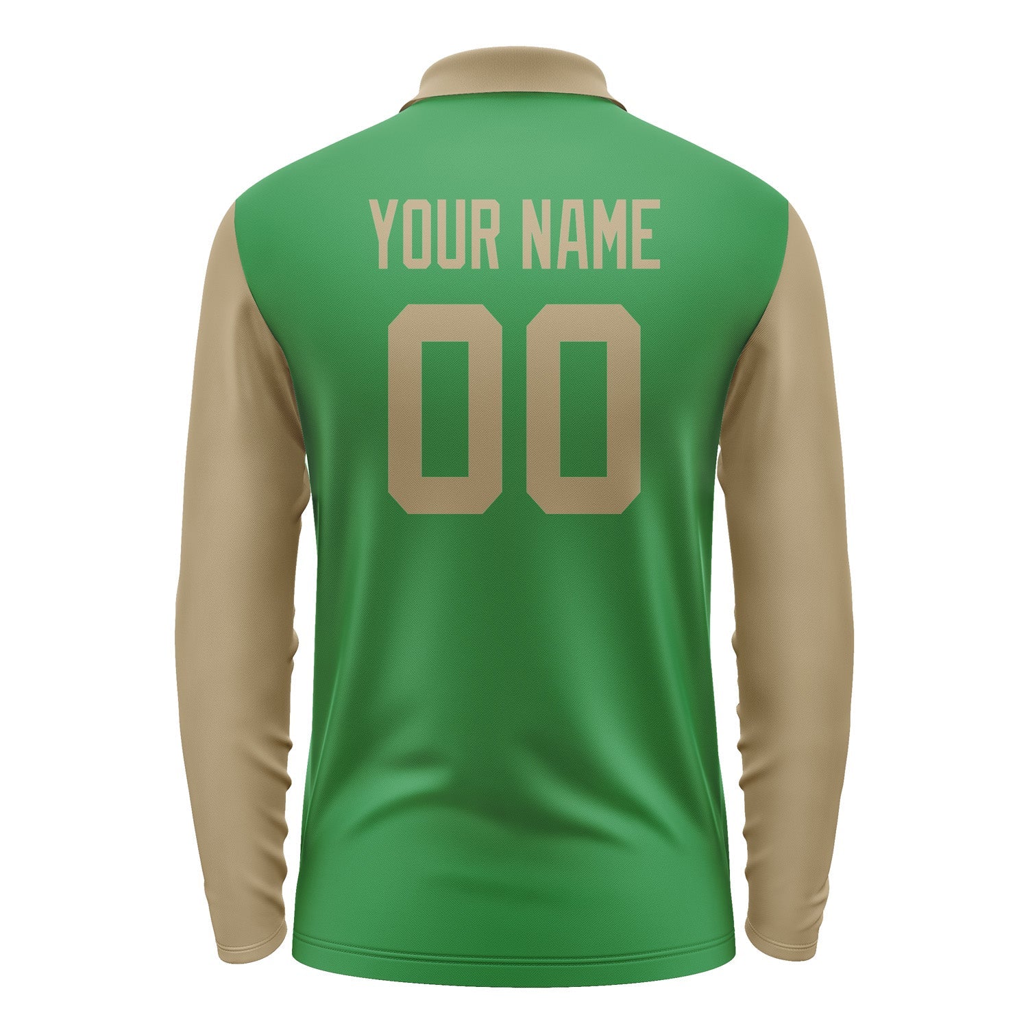Custom Emerald Green Light Khaki Long Sleeve Polo Shirt Pl242525B125