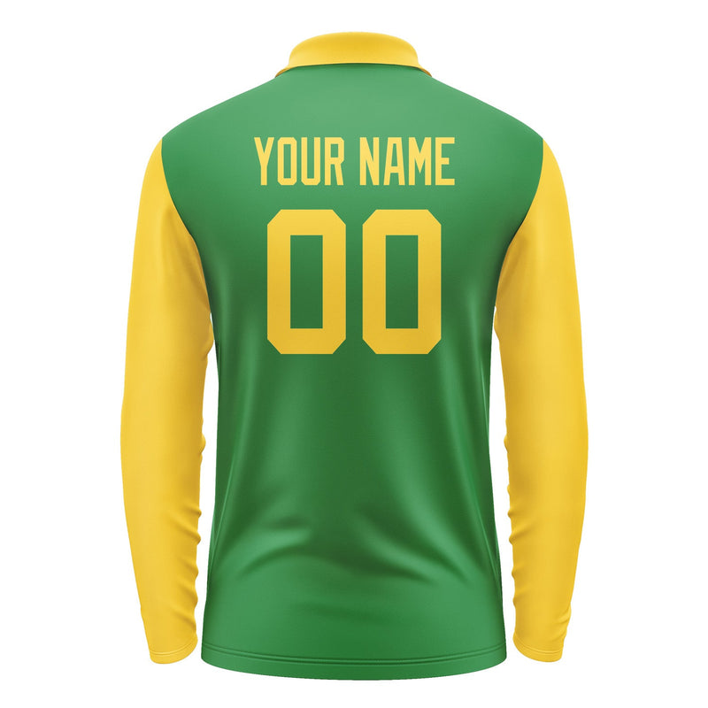 Custom Emerald Green Gold Long Sleeve Polo Shirt Pl243030B130