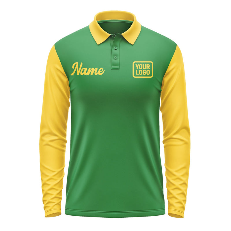 Custom Emerald Green Gold Long Sleeve Polo Shirt Pl243030B130