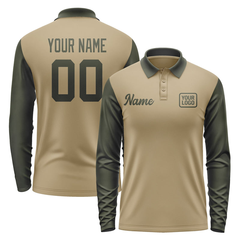 Custom Light Khaki Olive Long Sleeve Polo Shirt Pl250202B102