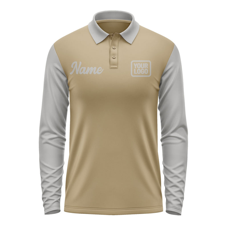 Custom Light Khaki Gray Long Sleeve Polo Shirt Pl250404B104
