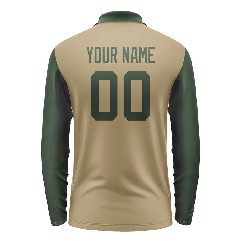 Custom Light Khaki Dark Green Long Sleeve Polo Shirt Pl250606B106