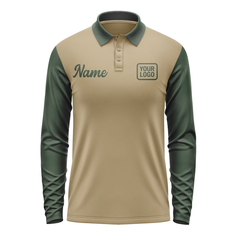 Custom Light Khaki Dark Green Long Sleeve Polo Shirt Pl250606B106