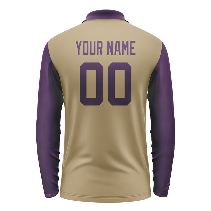 Custom Light Khaki Purple Long Sleeve Polo Shirt Pl250707B107
