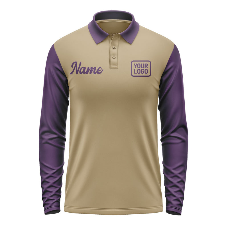 Custom Light Khaki Purple Long Sleeve Polo Shirt Pl250707B107