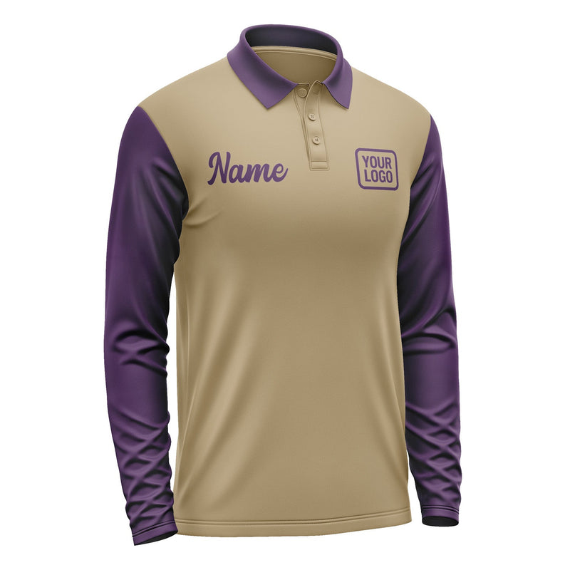 Custom Light Khaki Purple Long Sleeve Polo Shirt Pl250707B107