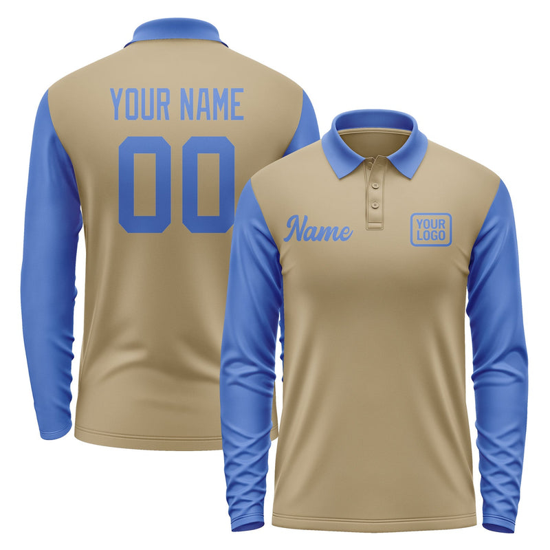 Custom Light Khaki Sky Blue Long Sleeve Polo Shirt Pl250909B109