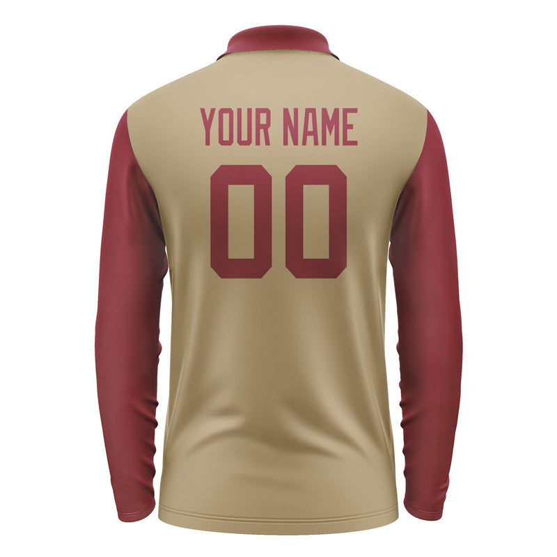 Custom Light Khaki Crimson Red Long Sleeve Polo Shirt Pl251515B115
