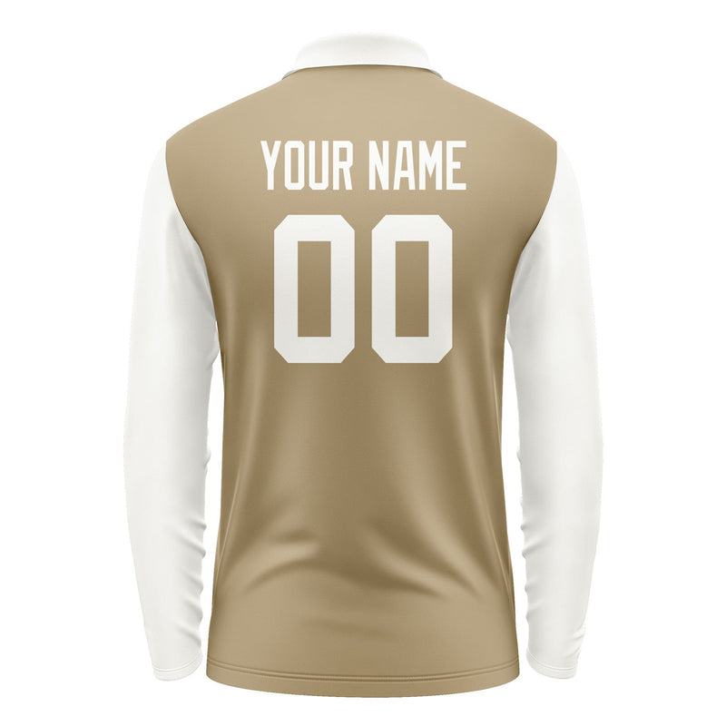 Custom Light Khaki White Long Sleeve Polo Shirt Pl251818B118
