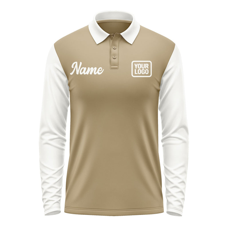 Custom Light Khaki White Long Sleeve Polo Shirt Pl251818B118