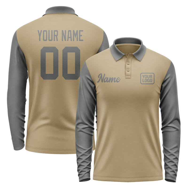 Custom Light Khaki Dark Grey Long Sleeve Polo Shirt Pl252020B120