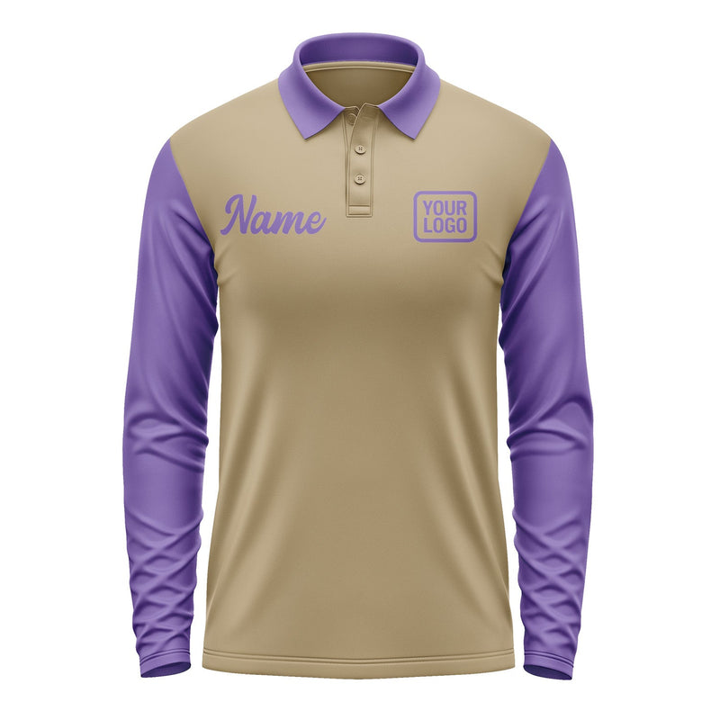 Custom Light Khaki Light Purple Long Sleeve Polo Shirt Pl252323B123