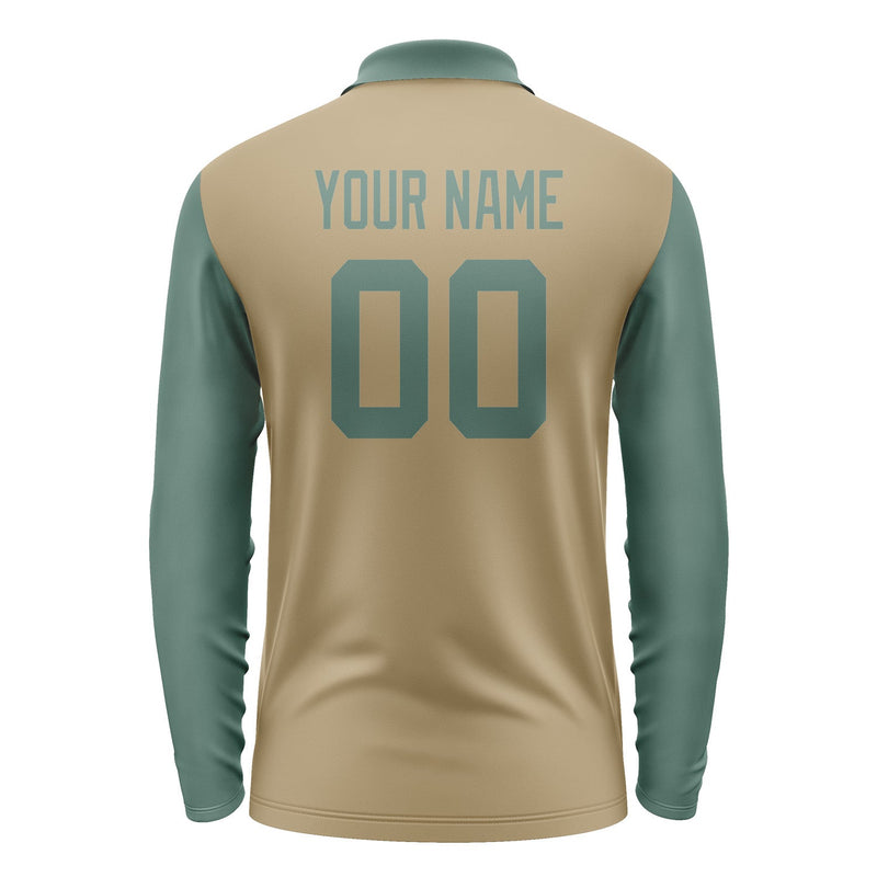 Custom Light Khaki Blue Green Long Sleeve Polo Shirt Pl252727B127
