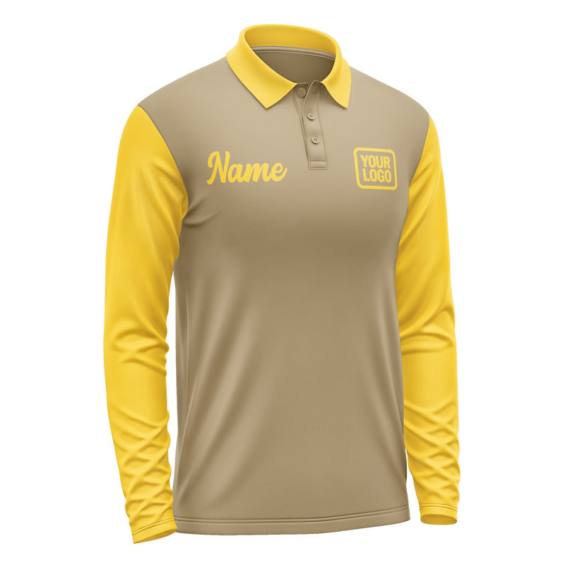Custom Light Khaki Gold Long Sleeve Polo Shirt Pl253030B130