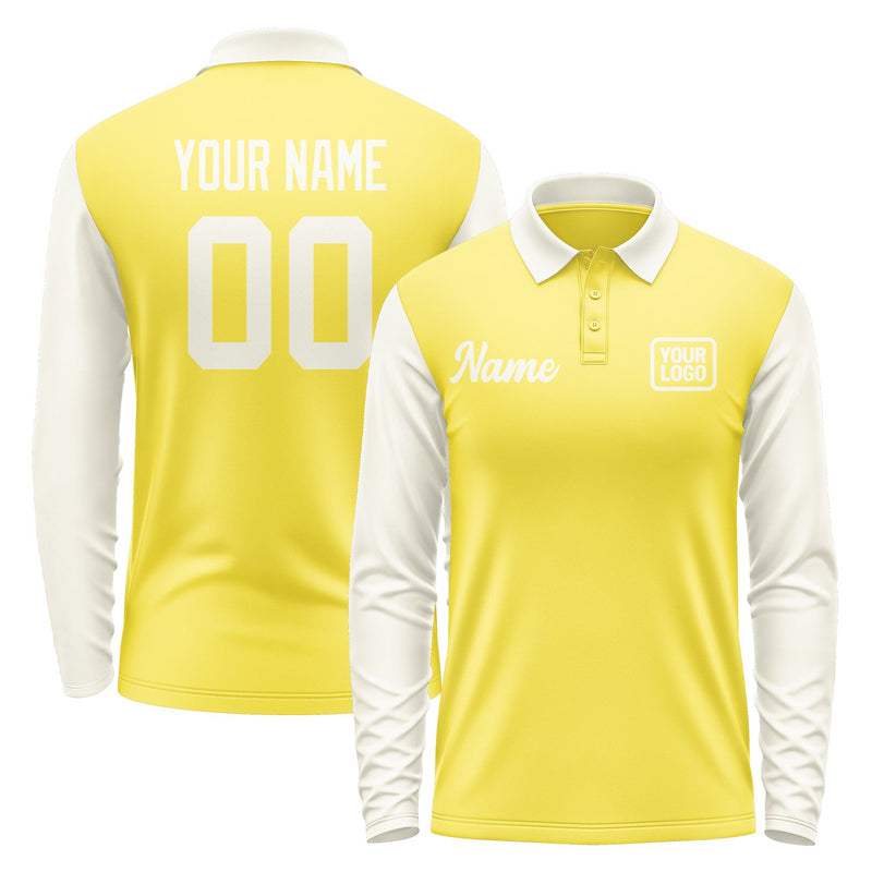 Custom Light Yellow Cream Long Sleeve Polo Shirt Pl260303B103