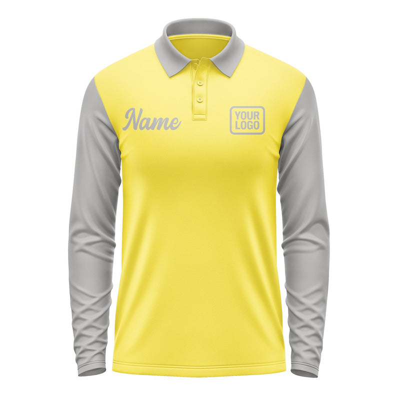 Custom Light Yellow Gray Long Sleeve Polo Shirt Pl260404B104