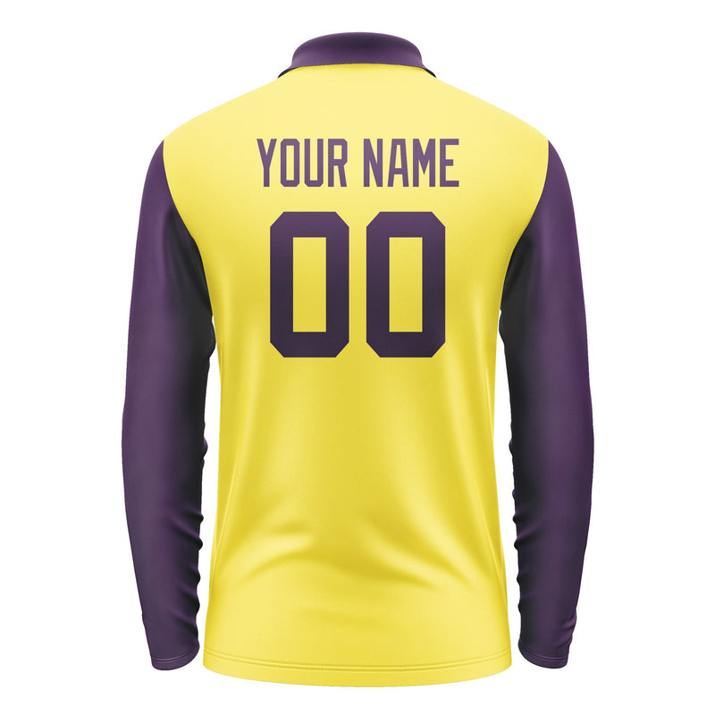 Custom Light Yellow Purple Long Sleeve Polo Shirt Pl260707B107