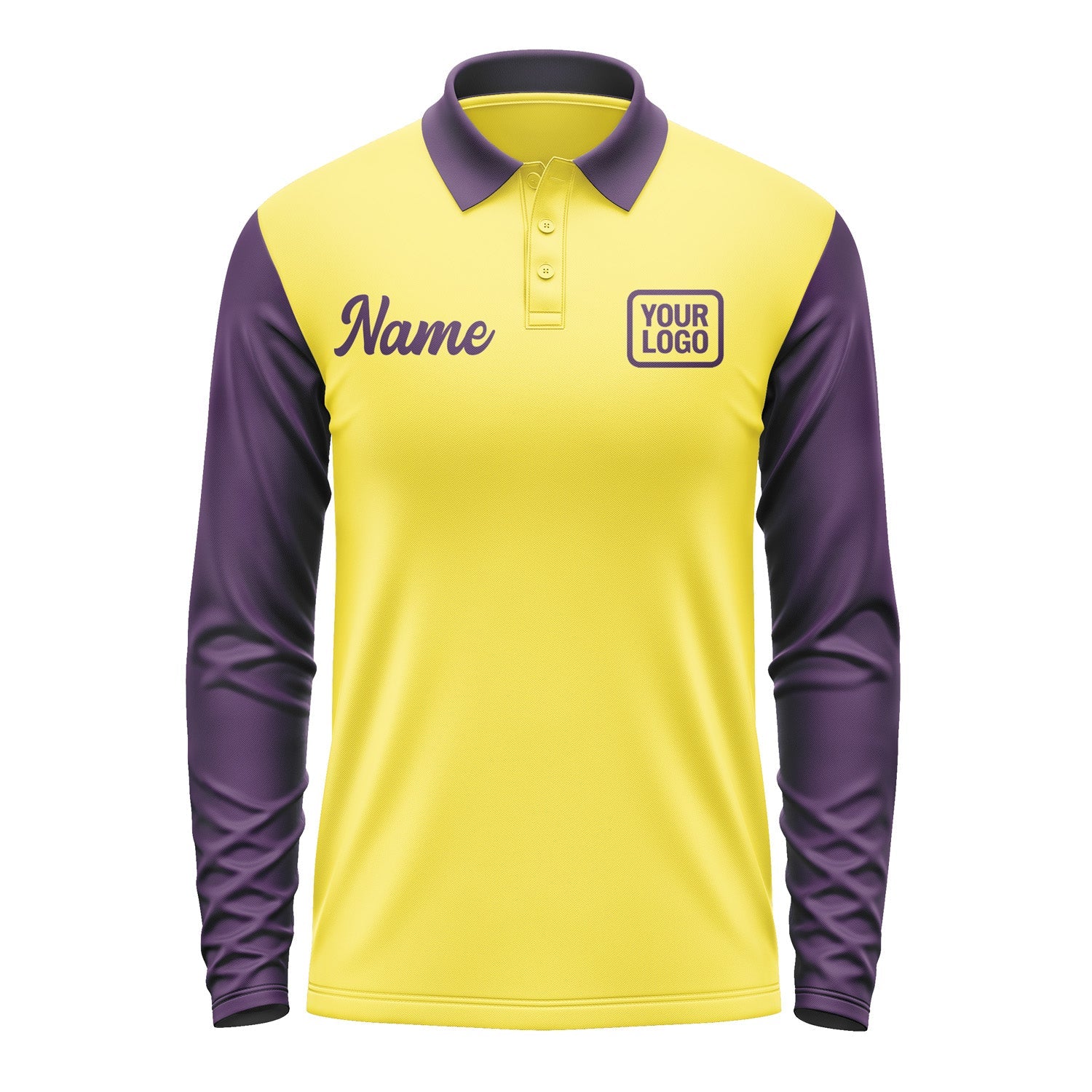 Custom Light Yellow Purple Long Sleeve Polo Shirt Pl260707B107