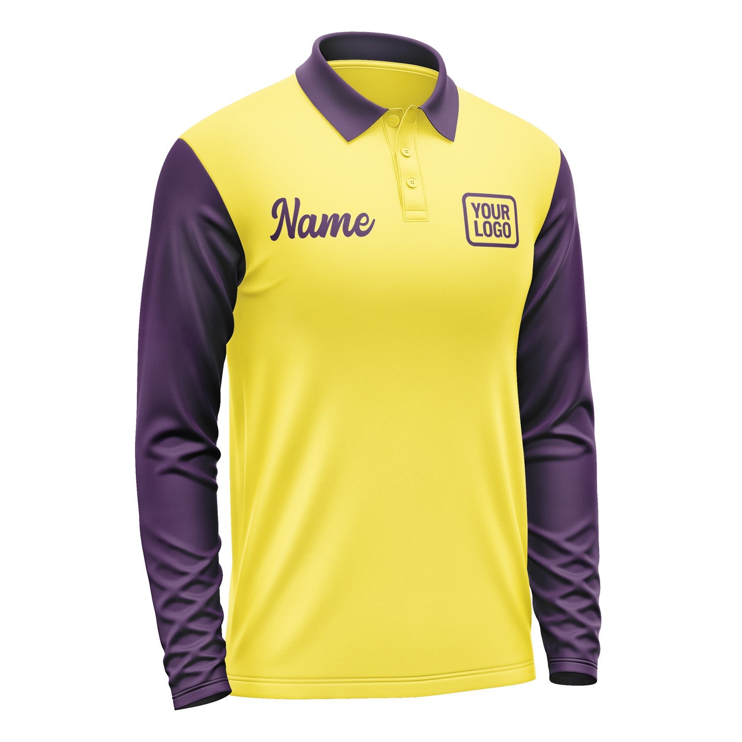 Custom Light Yellow Purple Long Sleeve Polo Shirt Pl260707B107