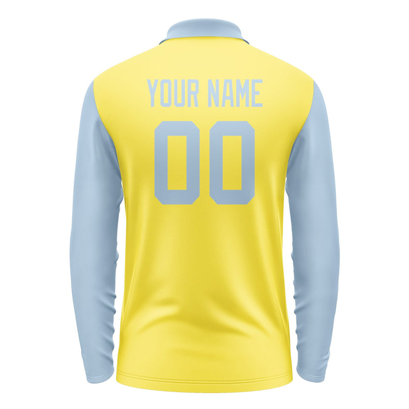 Custom Light Yellow Light Blue Long Sleeve Polo Shirt Pl260808B108