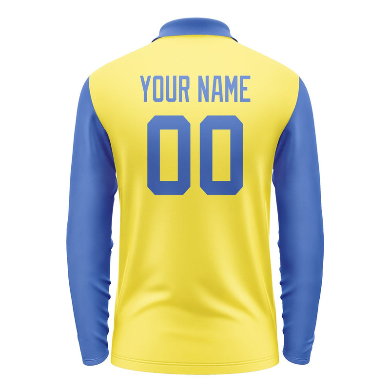 Custom Light Yellow Sky Blue Long Sleeve Polo Shirt Pl260909B109
