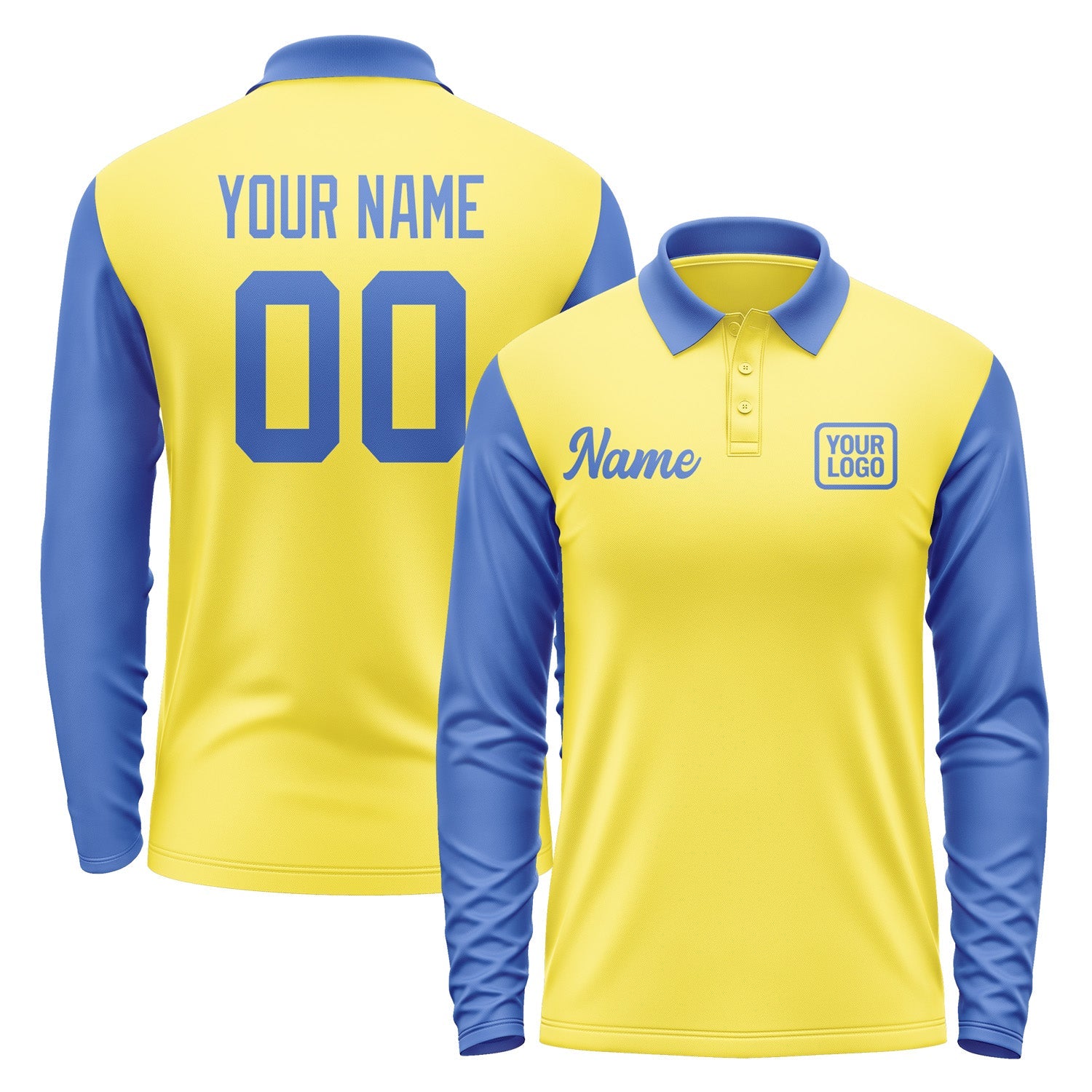 Custom Light Yellow Sky Blue Long Sleeve Polo Shirt Pl260909B109