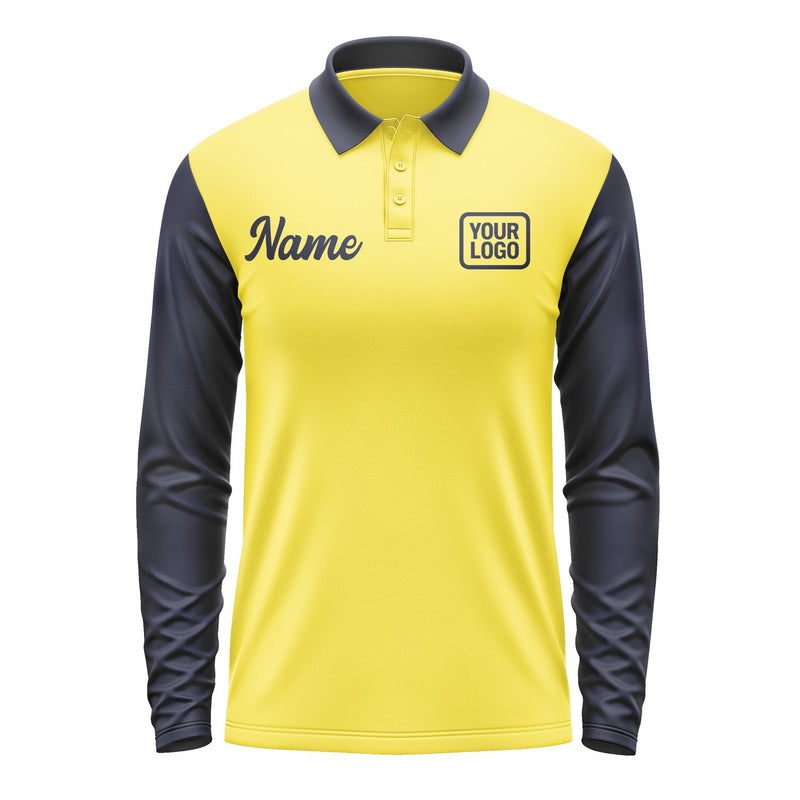 Custom Light Yellow Navy Long Sleeve Polo Shirt Pl261111B111