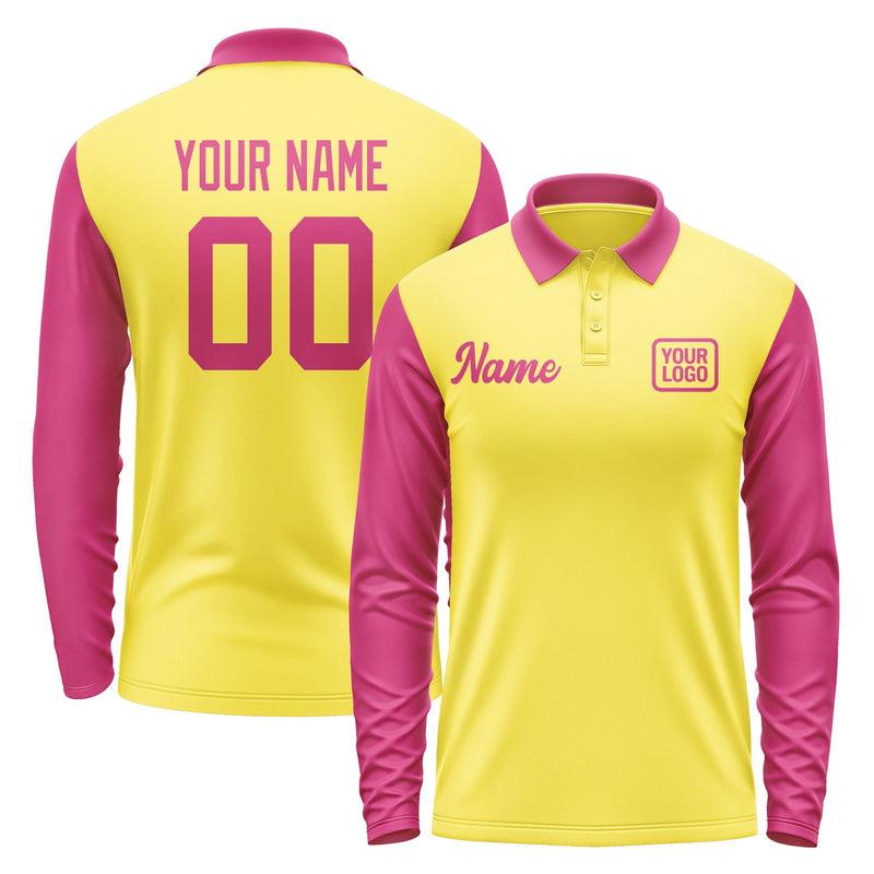 Custom Light Yellow Pink Long Sleeve Polo Shirt Pl261313B113