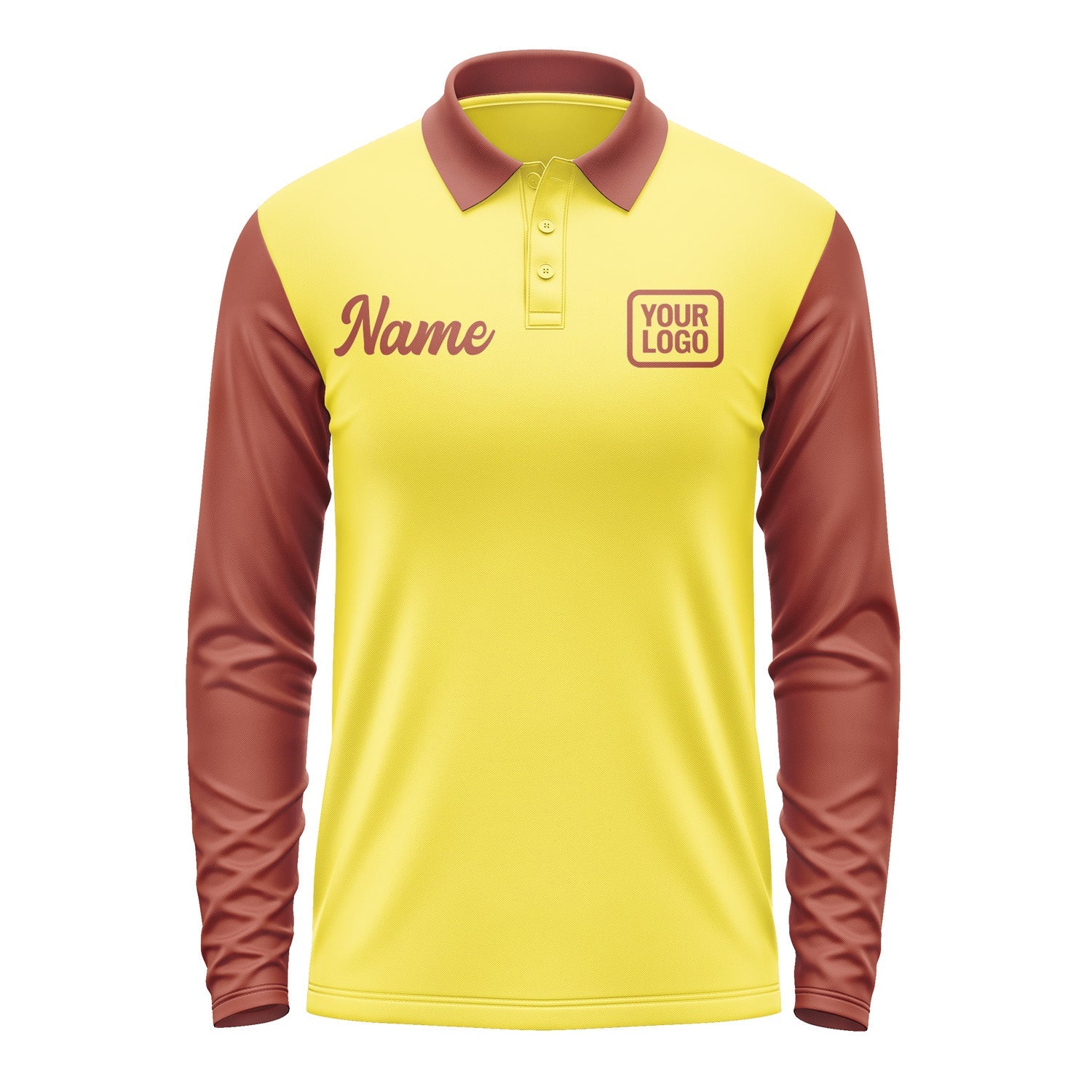 Custom Light Yellow Coral Red Long Sleeve Polo Shirt Pl261616B116