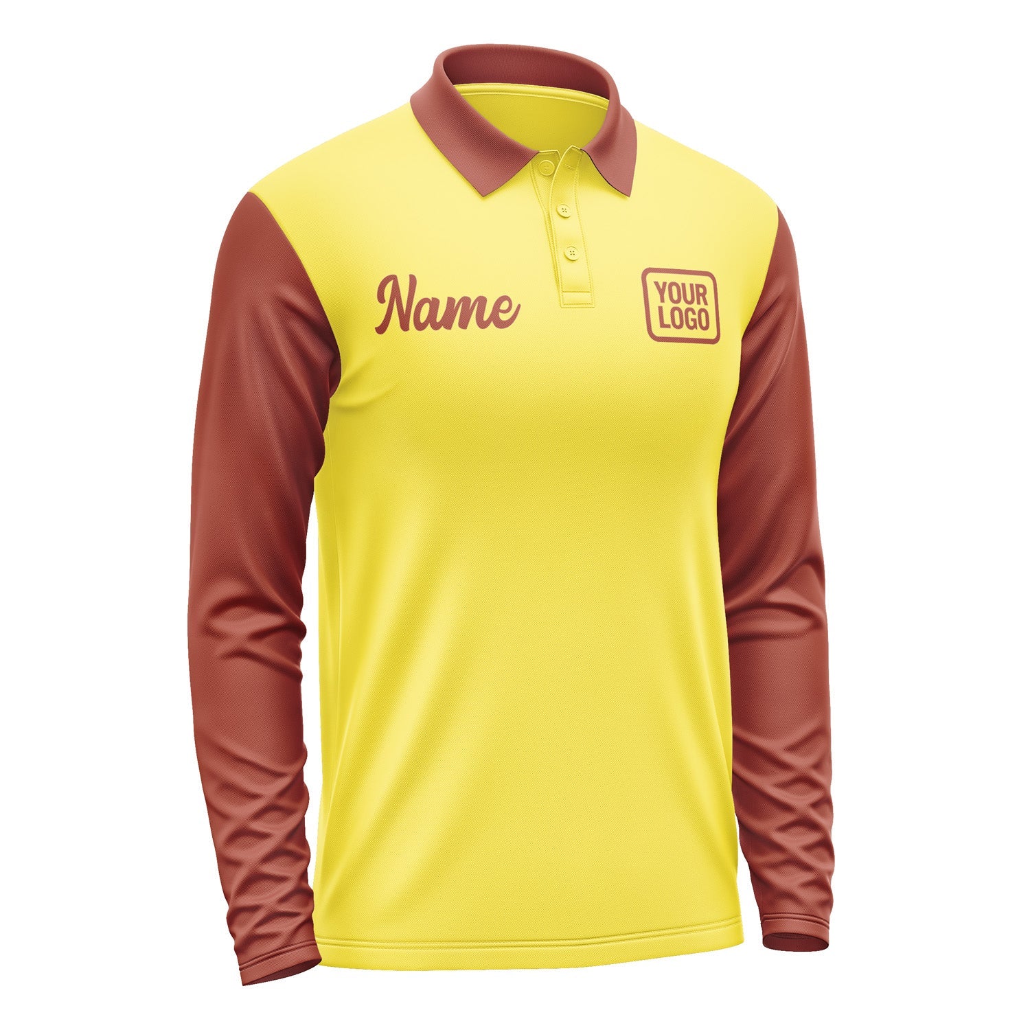 Custom Light Yellow Coral Red Long Sleeve Polo Shirt Pl261616B116