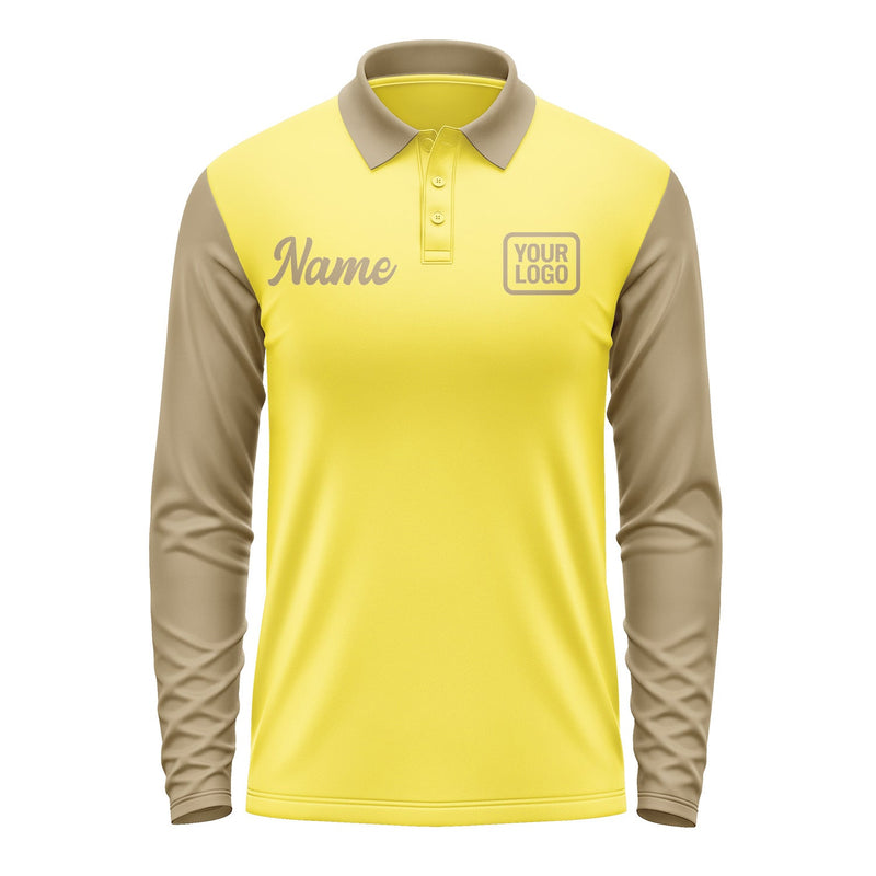 Custom Light Yellow Light Khaki Long Sleeve Polo Shirt Pl262525B125