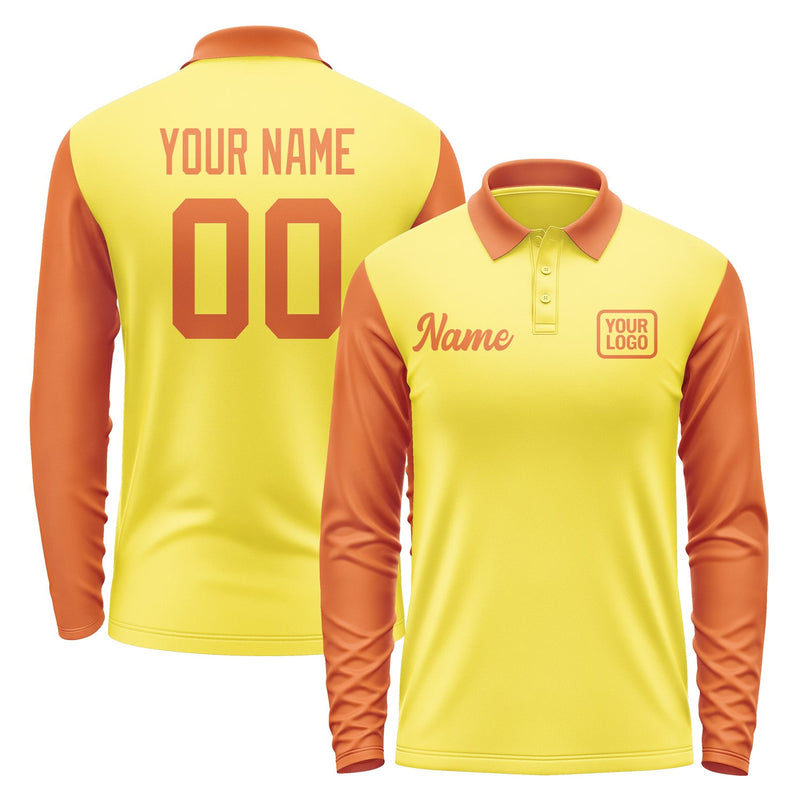 Custom Light Yellow Orange Long Sleeve Polo Shirt Pl262828B128