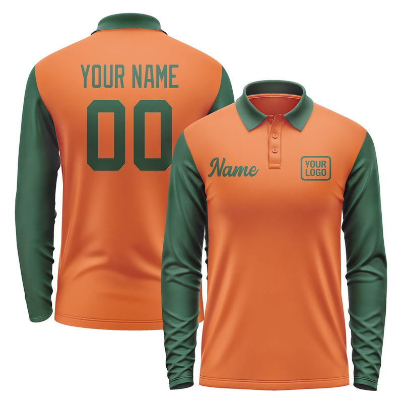 Custom Orange Green Long Sleeve Polo Shirt Pl280505B105