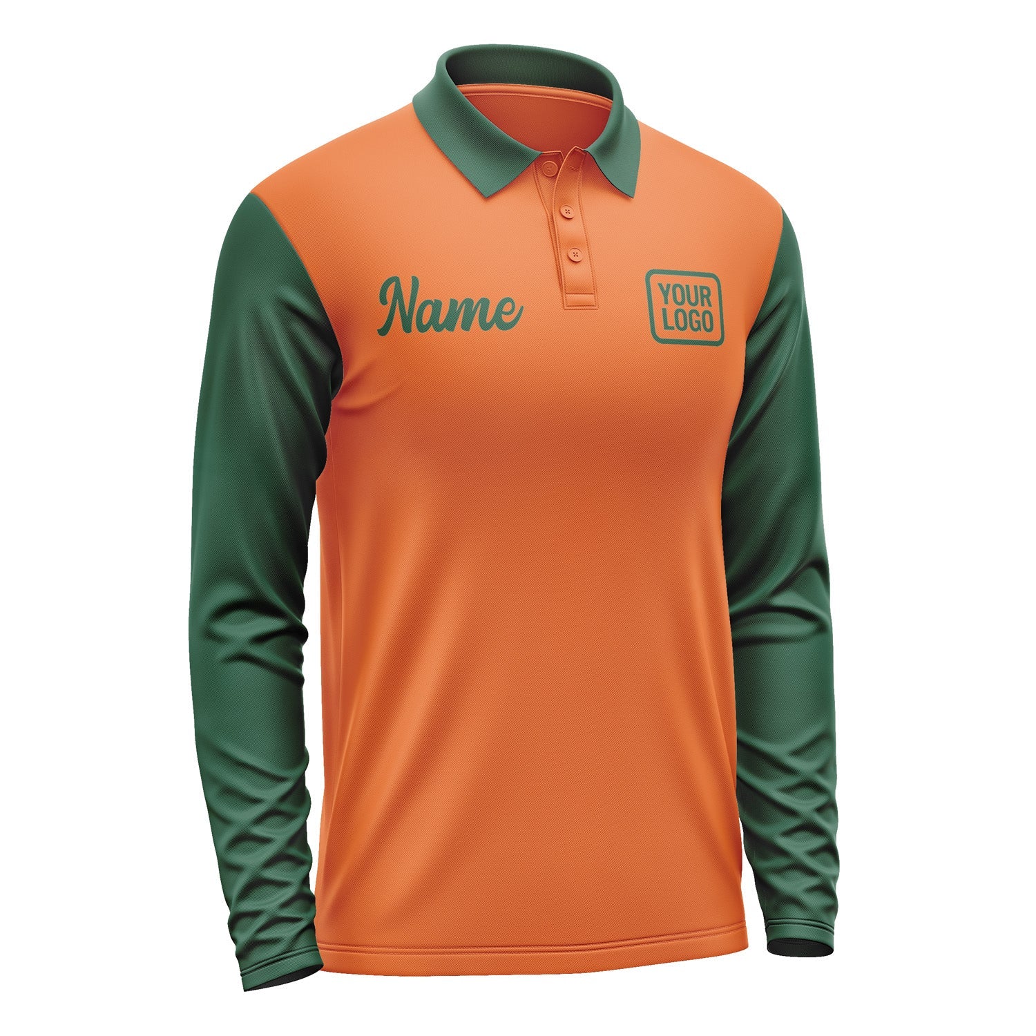 Custom Orange Green Long Sleeve Polo Shirt Pl280505B105