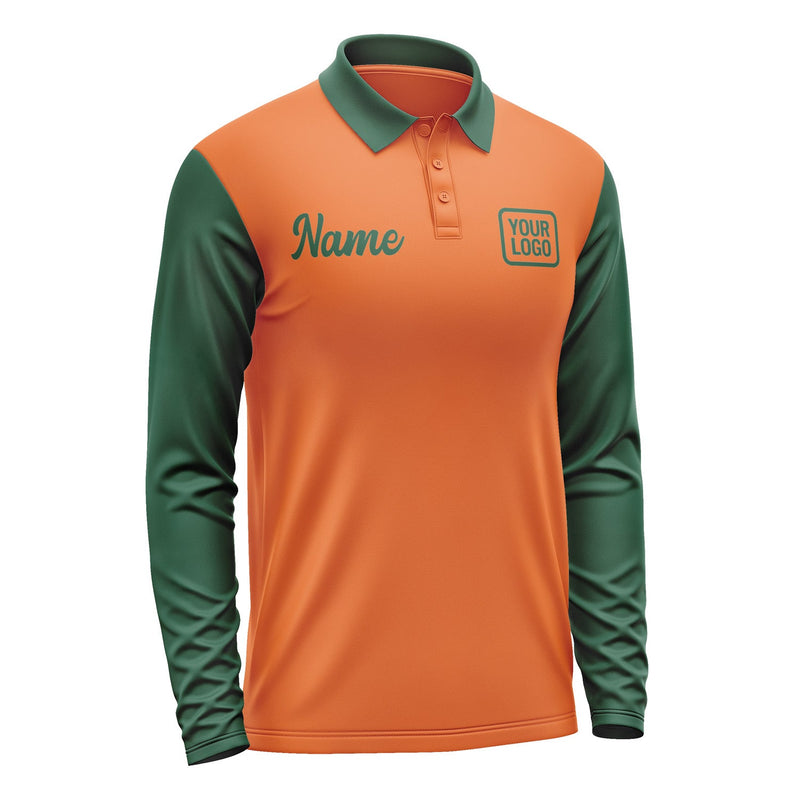 Custom Orange Green Long Sleeve Polo Shirt Pl280505B105