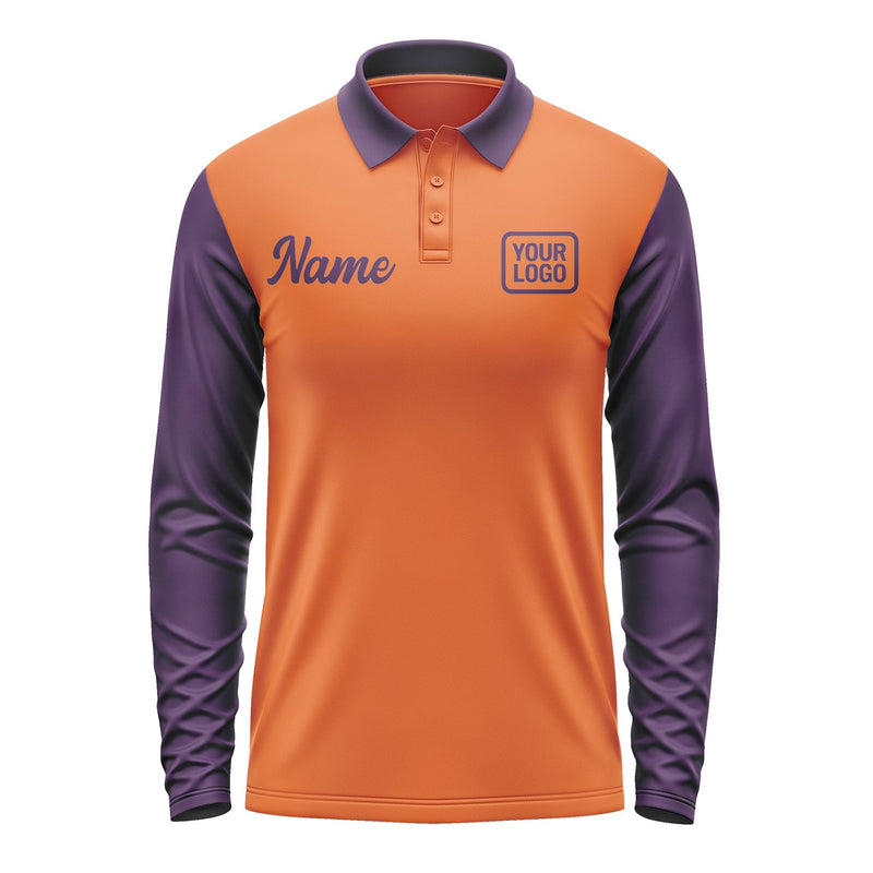 Custom Orange Purple Long Sleeve Polo Shirt Pl280707B107