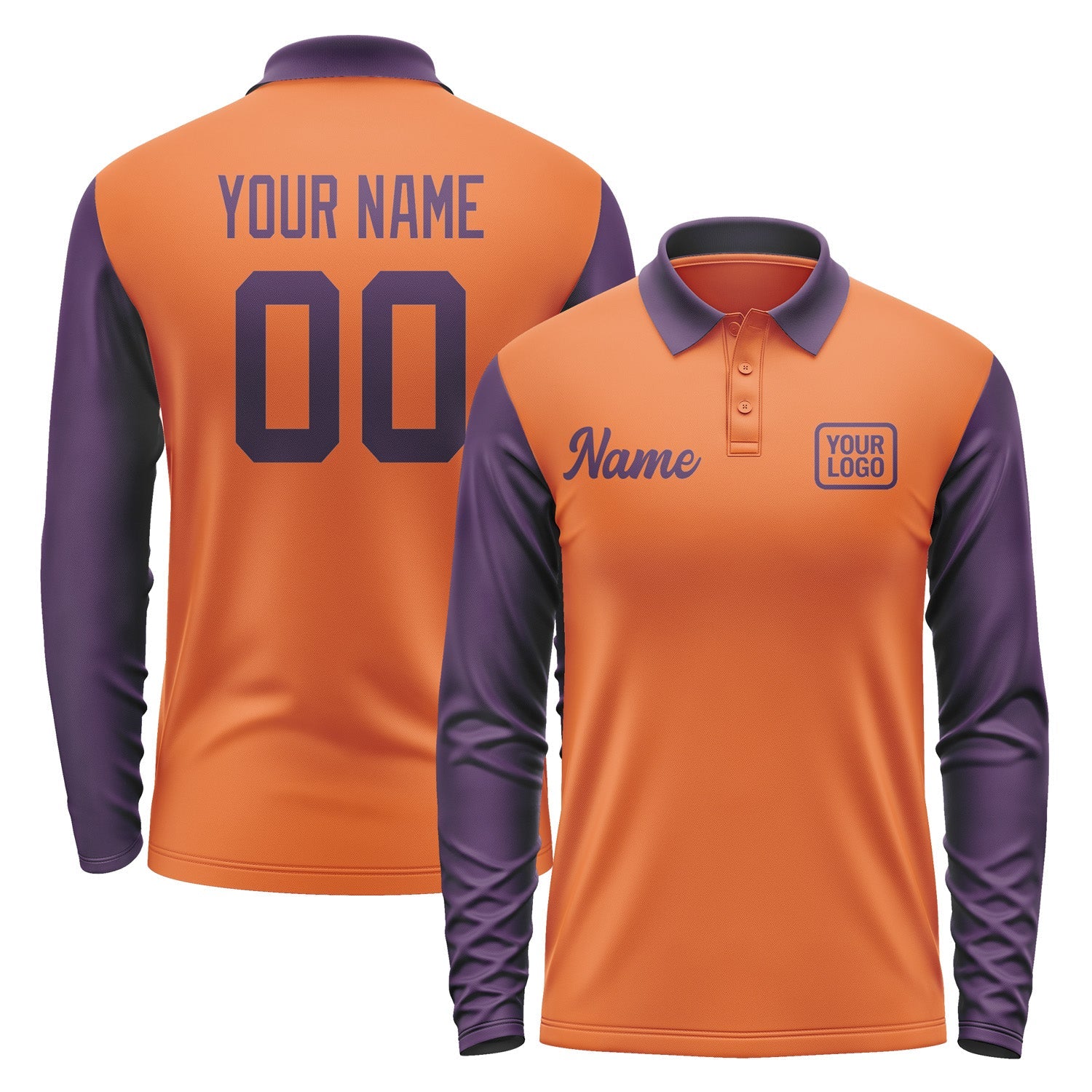 Custom Orange Purple Long Sleeve Polo Shirt Pl280707B107