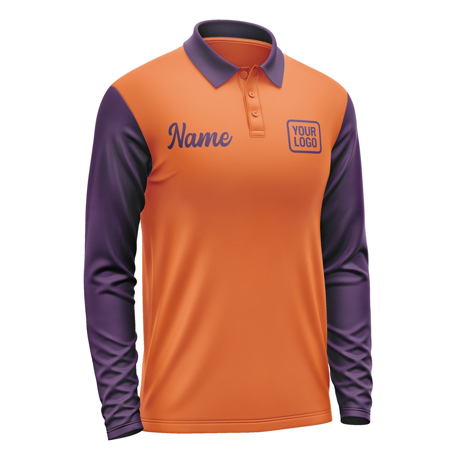 Custom Orange Purple Long Sleeve Polo Shirt Pl280707B107